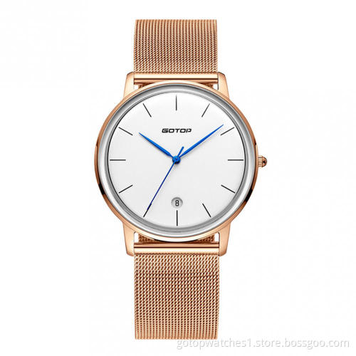 GOLD MEN'S WATCH WITH METAL MESH BAND